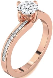 Diamond Rose Gold Round Solitaire Pave Engagement Ring