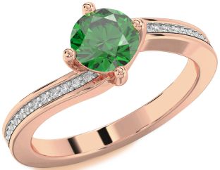 Diamond Emerald Rose Gold Round Solitaire Pave Engagement Ring