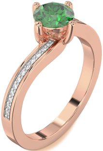 Diamond Emerald Rose Gold Round Solitaire Pave Engagement Ring