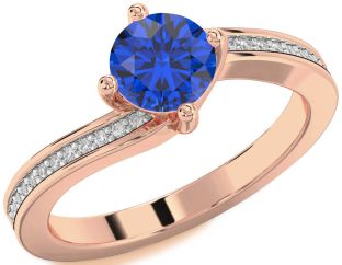 Diamond Blue Sapphire Rose Gold Round Solitaire Pave Engagement Ring