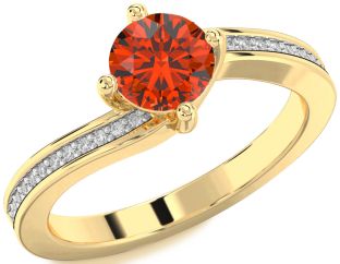 Diamond Fire Opal Gold Round Solitaire Pave Engagement Ring
