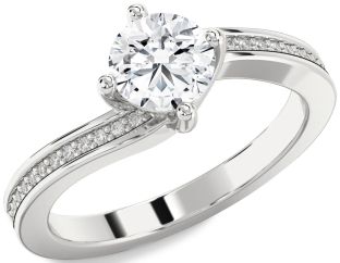 Diamond White Gold Round Solitaire Pave Engagement Ring