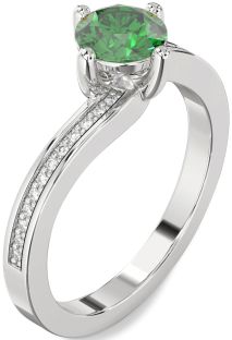 Diamond Emerald Platinum Round Solitaire Pave Engagement Ring