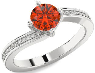 Diamond Fire Opal Silver Round Solitaire Pave Engagement Ring