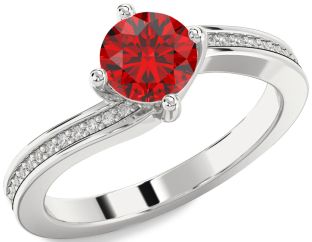 Diamond Ruby White Gold Round Solitaire Pave Engagement Ring
