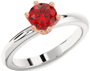 Ruby Silver & 10K Rose Gold Round Solitaire Engagement Ring