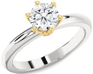 Diamond Silver & 10K gold Round Solitaire Engagement Ring
