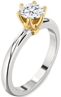 Diamond Silver & 10K gold Round Solitaire Engagement Ring