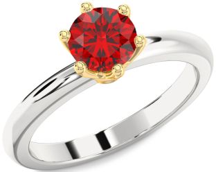 Ruby Silver & 10K gold Round Solitaire Engagement Ring