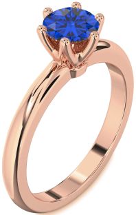 Blue Sapphire Rose Gold Silver Round Solitaire Engagement Ring