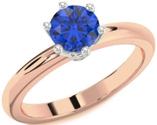 Blue Sapphire White Rose Gold Round Solitaire Engagement Ring