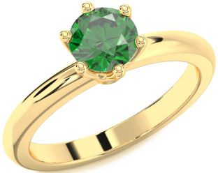 Emerald Gold Round Solitaire Engagement Ring