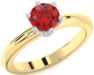 Ruby White Yellow Gold Round Solitaire Engagement Ring