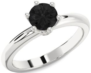 Black Diamond Silver Round Solitaire Engagement Ring