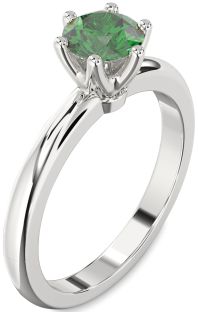 Emerald Platinum Round Solitaire Engagement Ring