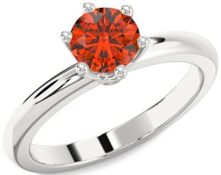 Fire Opal Silver Round Solitaire Engagement Ring