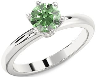 Green Diamond Silver Round Solitaire Engagement Ring