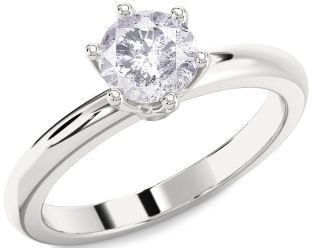 Salt & Pepper Diamond Silver Round Solitaire Engagement Ring