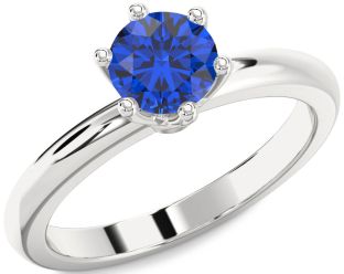 Blue Sapphire Silver Round Solitaire Engagement Ring