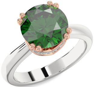 Diamond Emerald White Rose Gold Halo Round Solitaire Engagement Ring