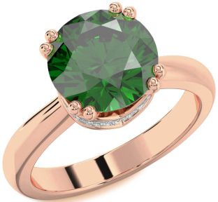 Diamond Emerald Rose Gold Halo Round Solitaire Engagement Ring