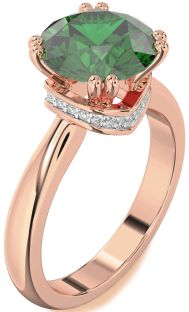 Diamond Emerald Rose Gold Halo Round Solitaire Engagement Ring