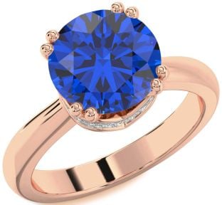 Diamond Blue Sapphire Rose Gold Silver Halo Round Solitaire Engagement Ring