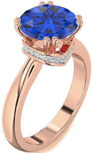 Diamond Blue Sapphire Rose Gold Halo Round Solitaire Engagement Ring