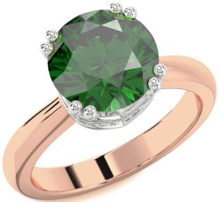 Diamond Emerald Platinum & Rose Gold Halo Round Solitaire Engagement Ring