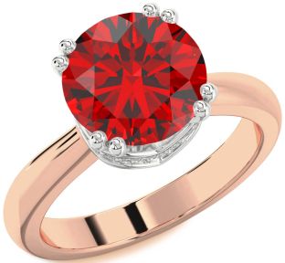 Diamond Ruby White Rose Gold Halo Round Solitaire Engagement Ring