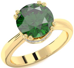 Diamond Emerald Gold Halo Round Solitaire Engagement Ring