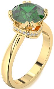 Diamond Emerald Gold Halo Round Solitaire Engagement Ring