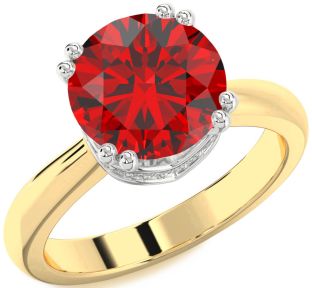 Diamond Ruby Platinum & Yellow Gold Halo Round Solitaire Engagement Ring