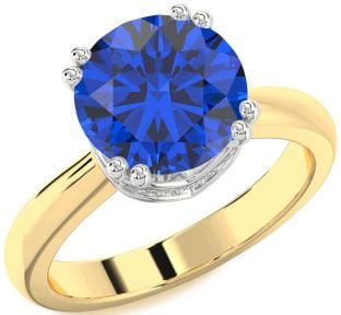 Diamond Blue Sapphire Gold Silver Halo Round Solitaire Engagement Ring