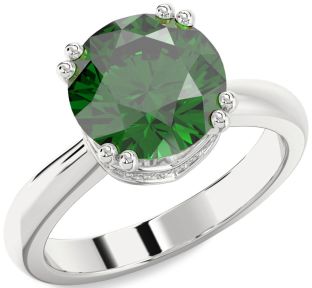 Diamond Emerald Platinum Halo Round Solitaire Engagement Ring