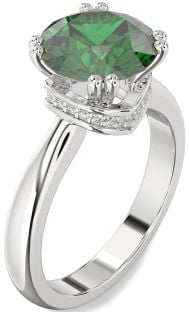 Diamond Emerald Platinum Halo Round Solitaire Engagement Ring