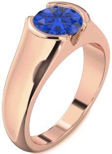Blue Sapphire Rose Gold Round Solitaire Engagement Ring