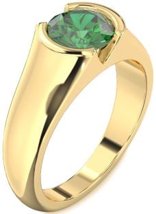 Emerald Gold Round Solitaire Engagement Ring