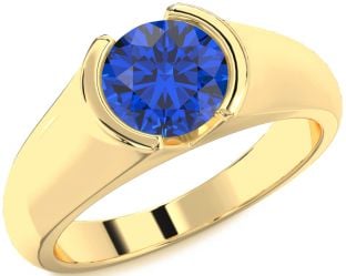 Blue Sapphire Gold Round Solitaire Engagement Ring