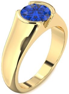 Blue Sapphire Gold Round Solitaire Engagement Ring