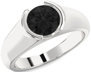 Black Diamond Silver Round Solitaire Engagement Ring