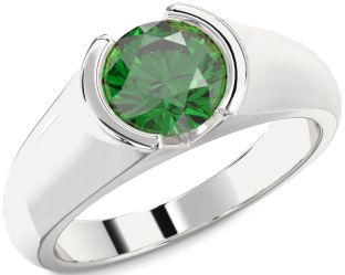 Emerald Platinum Round Solitaire Engagement Ring