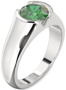 Emerald Platinum Round Solitaire Engagement Ring