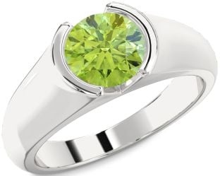 Peridot Silver Round Solitaire Engagement Ring