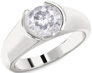 Salt & Pepper Diamond Silver Round Solitaire Engagement Ring