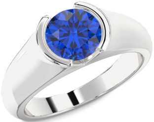 Blue Sapphire Platinum Round Solitaire Engagement Ring