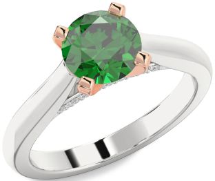Diamond Emerald White Rose Gold Round Solitaire Engagement Ring