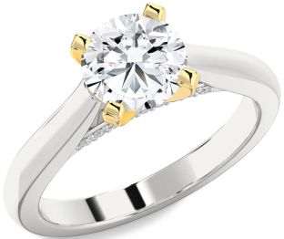 Diamond Silver & 10K gold Round Solitaire Engagement Ring