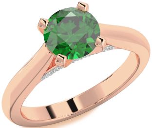 Diamond Emerald Rose Gold Round Solitaire Engagement Ring
