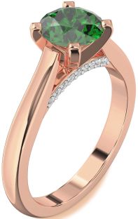 Diamond Emerald Rose Gold Round Solitaire Engagement Ring